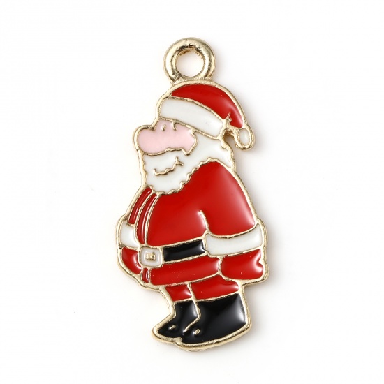 Picture of Zinc Based Alloy Charms Christmas Santa Claus Gold Plated White & Red Enamel 26mm x 13mm, 10 PCs