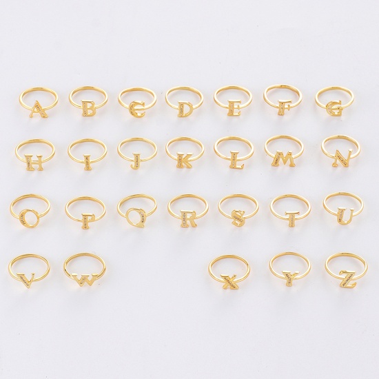 K18ゴールドカラー 銅 調整不能 レター 文字「 A」 リング 指輪 18.1mm（日本サイズ約16号）、 1 個 の画像