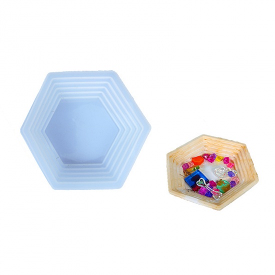 Picture of Silicone Resin Mold For Jewelry Making Tray Hexagon White 16cm x 14.5cm, 1 Piece
