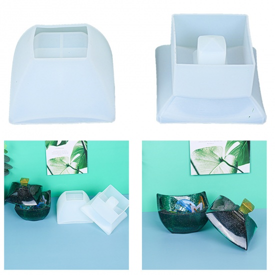 Picture of Silicone Resin Mold For Jewelry Making Storage Box Square White 11cm x 11cm, 1 Set ( 2 PCs/Set)