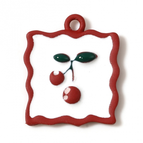 Picture of Zinc Based Alloy Charms Rectangle White & Red Cherry Enamel 20mm x 17mm, 5 PCs