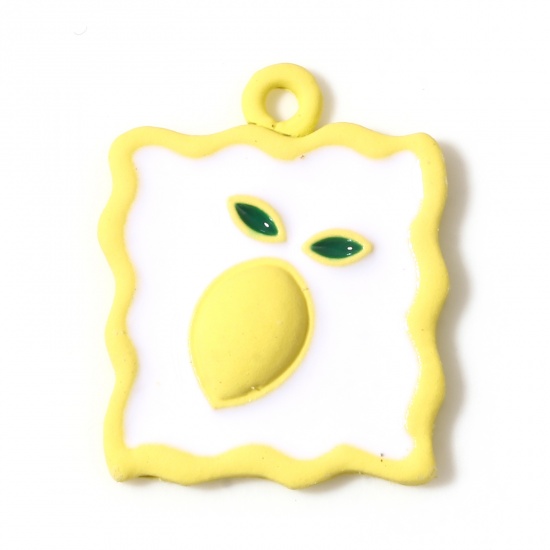 Picture of Zinc Based Alloy Charms Lemon White & Yellow Rectangle Enamel 21mm x 17mm, 5 PCs