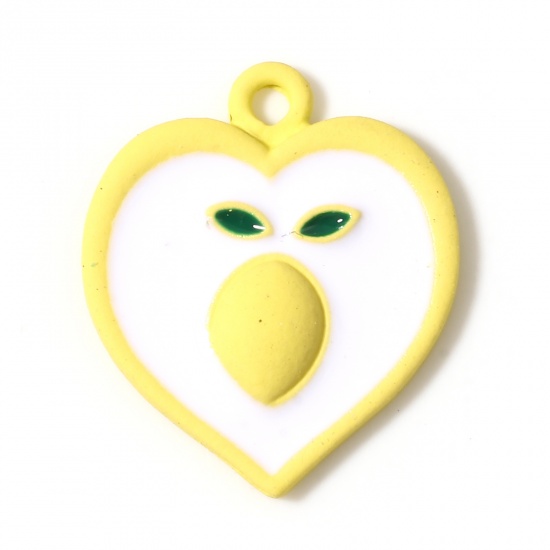 Picture of Zinc Based Alloy Charms Lemon White & Yellow Heart Enamel 21mm x 18mm, 5 PCs