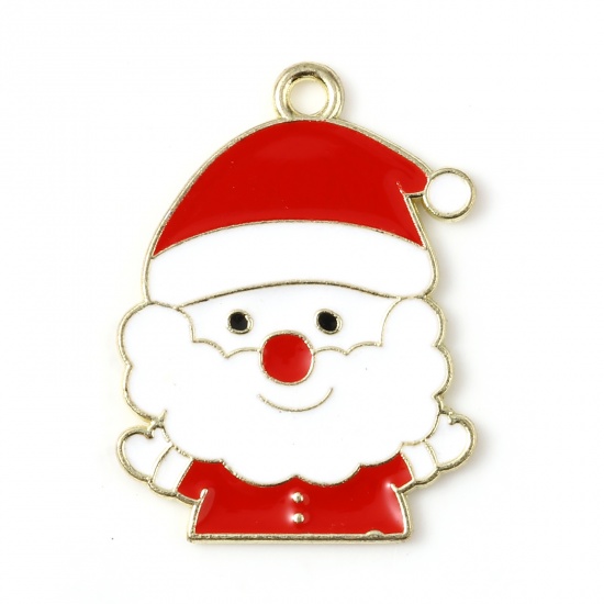 Picture of Zinc Based Alloy Charms Christmas Santa Claus Gold Plated White & Red Enamel 26mm x 20mm, 10 PCs