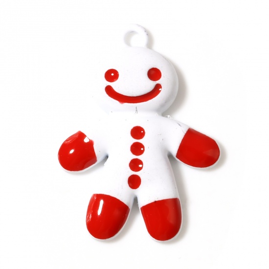 Picture of Zinc Based Alloy Charms Christmas Snowman White & Red Enamel 28mm x 20mm, 5 PCs