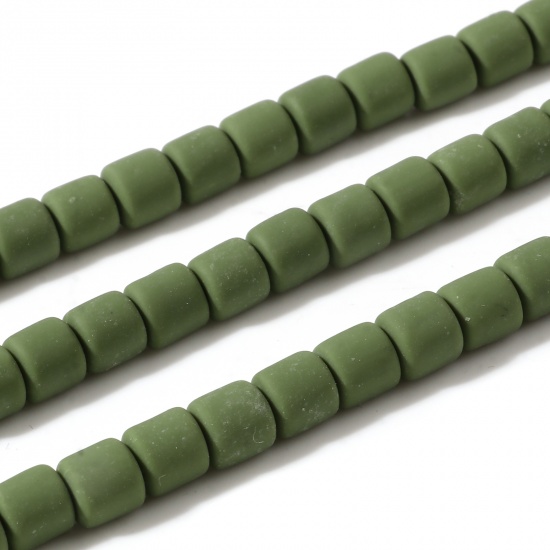 Picture of Polymer Clay Beads Heishi Beads Disc Beads Cylinder Army Green About 7mm x 6mm, Hole: Approx 1.3mm, 40cm(15 6/8") - 39cm(15 3/8") long, 2 Strands (Approx 60 PCs/Strand)