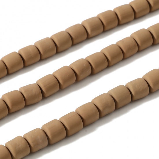 Picture of Polymer Clay Beads Heishi Beads Disc Beads Cylinder Khaki About 7mm x 6mm, Hole: Approx 1.3mm, 40cm(15 6/8") - 39cm(15 3/8") long, 2 Strands (Approx 60 PCs/Strand)