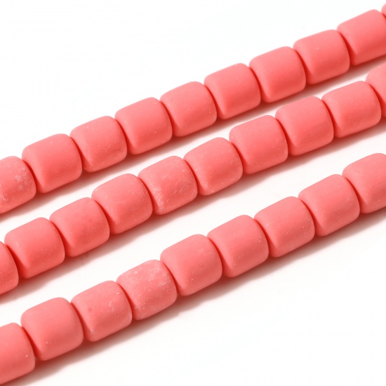 Immagine di Argilla Perline Cilindrico Rosa Caldo Circa 7mm x 6mm, Foro: Circa 1.3mm, lunghezza: 40cm - 39cm, 2 Fili (Circa 60 Pezzi/Treccia)