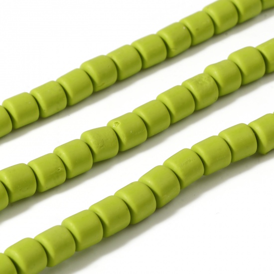 Picture of Polymer Clay Beads Heishi Beads Disc Beads Cylinder Yellow-green About 7mm x 6mm, Hole: Approx 1.3mm, 40cm(15 6/8") - 39cm(15 3/8") long, 2 Strands (Approx 60 PCs/Strand)
