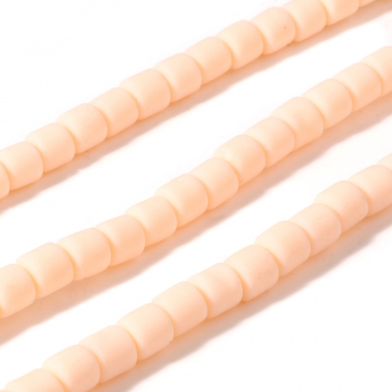 Picture of Polymer Clay Beads Heishi Beads Disc Beads Cylinder Peachy Beige About 7mm x 6mm, Hole: Approx 1.3mm, 40cm(15 6/8") - 39cm(15 3/8") long, 2 Strands (Approx 60 PCs/Strand)