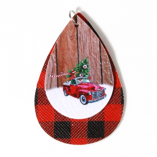 Picture of PU Leather Christmas Pendants Drop Red Car 5.8cm x 3.8cm, 5 PCs