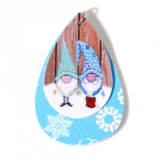 Изображение PU Рождество Подвески водяная капля Синий Дед Мороз 5.8см x 3.8см, 5 ШТ