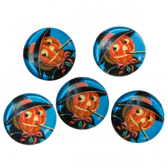 Immagine di Vetro Cupola Cabochon Cabochon per Abbellimento Tondo Flatback Multicolore Halloween Zucca Disegno Trasparente 20mm Dia, 20 Pz