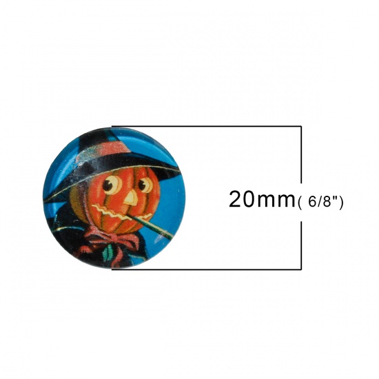 Immagine di Vetro Cupola Cabochon Cabochon per Abbellimento Tondo Flatback Multicolore Halloween Zucca Disegno Trasparente 20mm Dia, 20 Pz