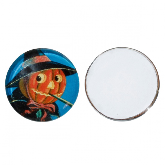 Immagine di Vetro Cupola Cabochon Cabochon per Abbellimento Tondo Flatback Multicolore Halloween Zucca Disegno Trasparente 20mm Dia, 20 Pz