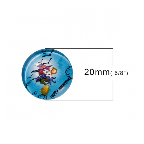 Immagine di Vetro Cupola Cabochon Cabochon per Abbellimento Tondo Flatback Multicolore Halloween Strega Disegno Trasparente 20mm Dia, 20 Pz