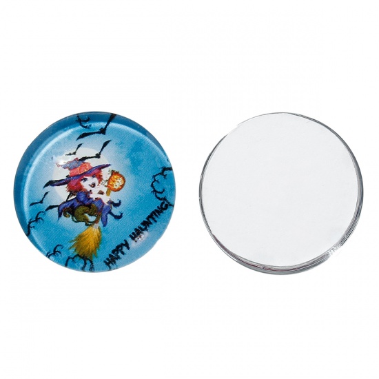 Immagine di Vetro Cupola Cabochon Cabochon per Abbellimento Tondo Flatback Multicolore Halloween Strega Disegno Trasparente 20mm Dia, 20 Pz