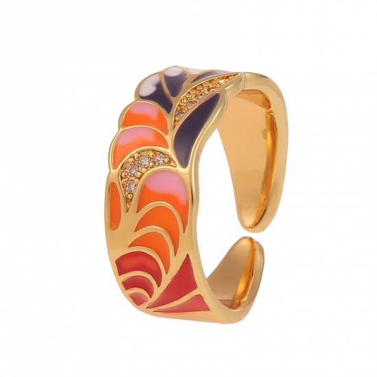 Picture of Galaxy 18K Gold Color Multicolor Copper Open Adjustable Moon Enamel Rings 16.5mm(US Size 6), 1 Piece