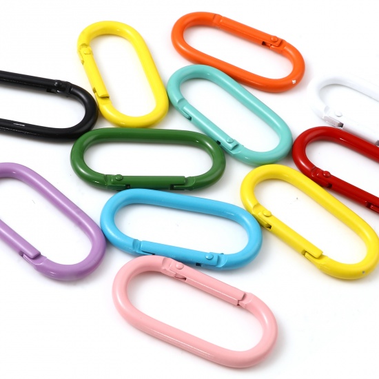 Picture of Zinc Based Alloy Carabiner Keychain Clip Hook Oval At Random Color 4.9cm x 2.5cm, 5 PCs