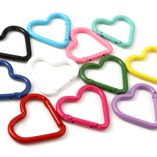 Picture of Zinc Based Alloy Valentine's Day Carabiner Keychain Clip Hook Heart At Random Color 4.4cm x 4cm, 5 PCs