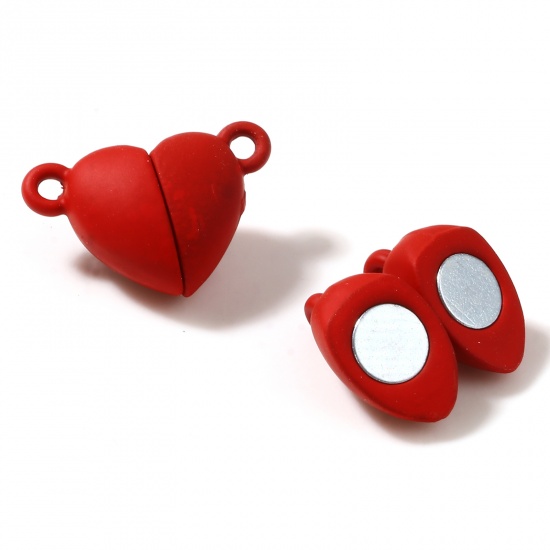 Immagine di Lega di Zinco San Valentino Chiusura Magnetica Cuore Rosso Imitazione di Gomma 16mm x 11mm, 5 Pz