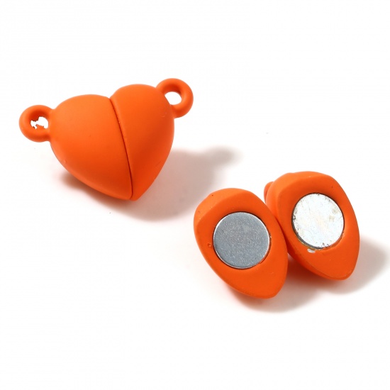 Immagine di Lega di Zinco San Valentino Chiusura Magnetica Cuore Arancione Imitazione di Gomma 16mm x 11mm, 5 Pz