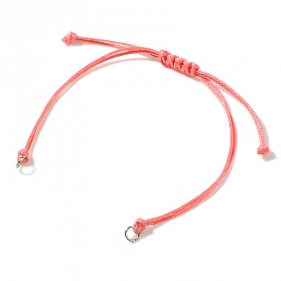 Picture of Polyester Braided Semi-finished Bracelets For DIY Handmade Jewelry Making Accessories Findings Silver Tone Hot Pink Adjustable 13.5cm - 14.5cm long, 5 PCs