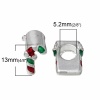 Immagine di Lega di Zinco Stile EuropeoFascino Perline Gruccia di Zucchero di Natale Argento Placcato Circa Rosso & Verde Smalto Circa 13mm x 7mm, Foro: Circa 5.2mm, 5 Pz
