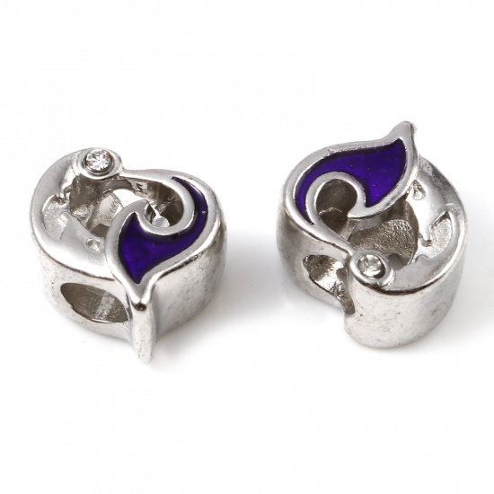 Picture of Zinc Based Alloy European Style Large Hole Charm Beads Silver Tone Purple Halloween Witch Hat Enamel Clear Rhinestone 13mm x 11mm, Hole: Approx 4.6mm, 5 PCs