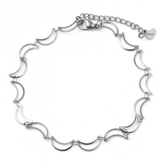 Picture of 304 Stainless Steel Galaxy Anklet Silver Tone Half Moon 21.5cm(8 4/8") long, 1 Piece