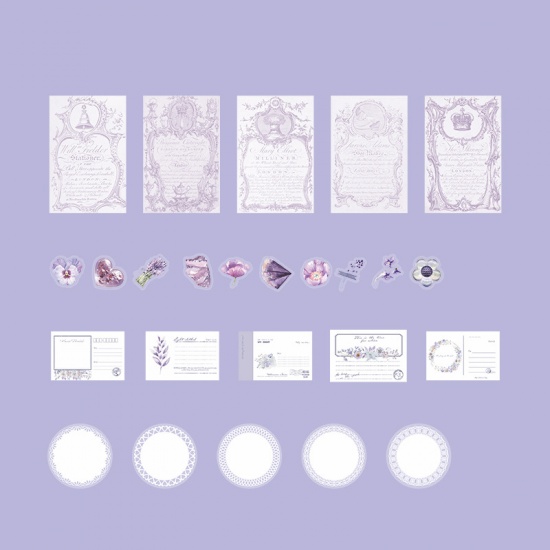 Picture of Purple - 7# Retro Material Package Stickers Message Note Paper DIY Scrapbook Decoration 14x9cm - 2.6x2.3cm, 1 Set