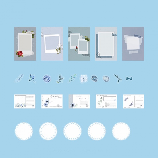Immagine di Blue - 8# Retro Material Package Stickers Message Note Paper DIY Scrapbook Decoration 14x9cm - 2.6x2.3cm, 1 Set