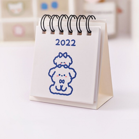 Picture of Blue - Dog 2022 New Year Paper Standing Flip Desktop Calendar Monthly Planner Daily Schedule 9.3x6.5cm, 2 PCs