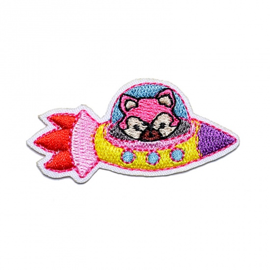 Picture of Fabric Iron On Patches Appliques (With Glue Back) Craft Multicolor Rocket Fox 5.7cm x 2.9cm, 5 PCs
