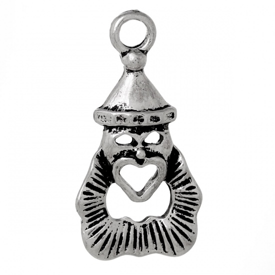 Picture of Zinc Metal Alloy Pendants Circus Human Antique Silver Heart Carved 30mm(1 1/8") x 15mm( 5/8"), 10 PCs