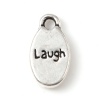 Immagine di Lega di Zinco Charms Ovale Argento Antico Lettere " Laugh " 15mm x 9mm , 50 Pz