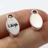 Immagine di Lega di Zinco Charms Ovale Argento Antico Lettere " Laugh " 15mm x 9mm , 50 Pz