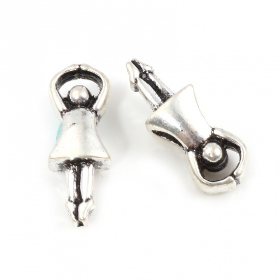 Immagine di Lega di Zinco Perline Argento Antico Ragazza ballante 20mm x 8mm, Foro:Circa 4.6mm, 10 Pz