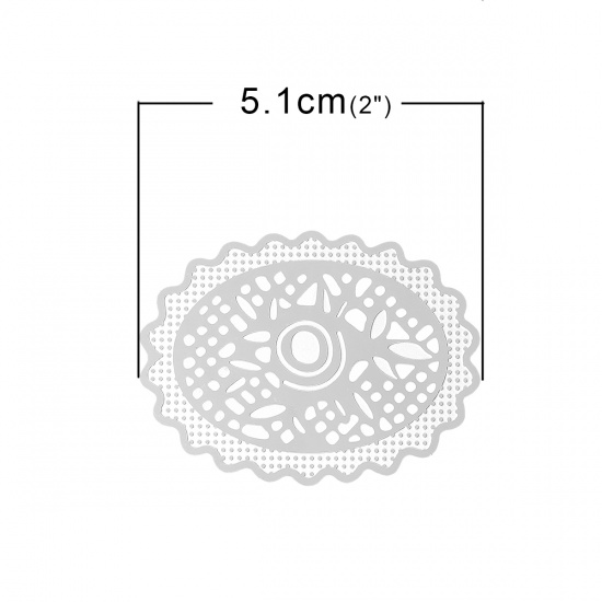 Immagine di Acciaio Inossidabile Cabochon per Abbellimento Ovale Tono Argento Filigrana Fiore Disegno 51mm x 39mm, 10 Pz
