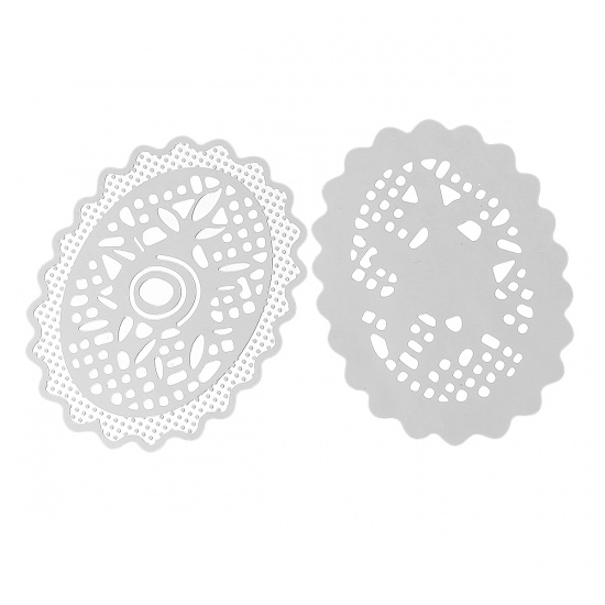 Immagine di Acciaio Inossidabile Cabochon per Abbellimento Ovale Tono Argento Filigrana Fiore Disegno 51mm x 39mm, 10 Pz