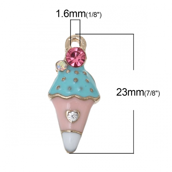 Image de Pendentifs en Alliage de Zinc Glace Or Clair Multicolore avec Strass Rose Email 23mm x 10mm, 5 Pcs