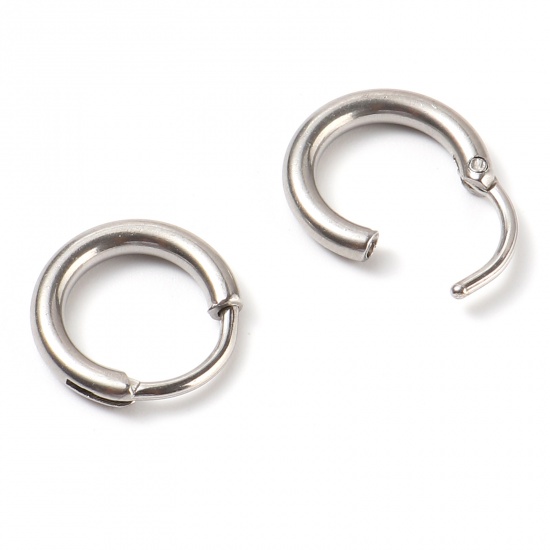 Picture of Stainless Steel Hoop Earrings Silver Tone Circle Ring 12mm Dia., Post/ Wire Size: (19 gauge), 1 Pair