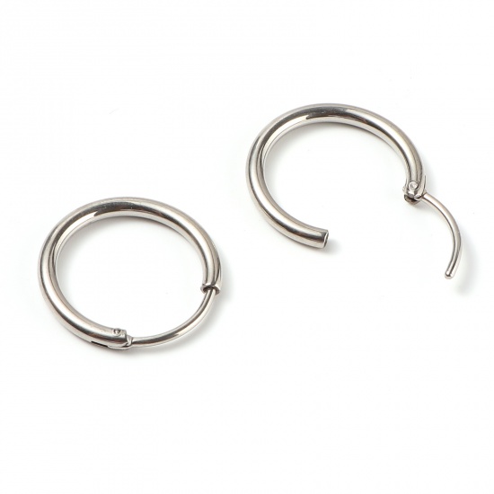 Picture of Stainless Steel Hoop Earrings Silver Tone Circle Ring 18mm Dia., Post/ Wire Size: (19 gauge), 1 Pair