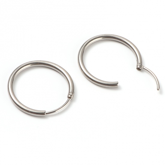 Picture of Stainless Steel Hoop Earrings Silver Tone Circle Ring 22mm Dia., Post/ Wire Size: (19 gauge), 1 Pair