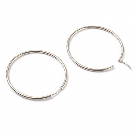 Picture of Stainless Steel Hoop Earrings Silver Tone Circle Ring 4.4cm Dia., Post/ Wire Size: (19 gauge), 1 P=air