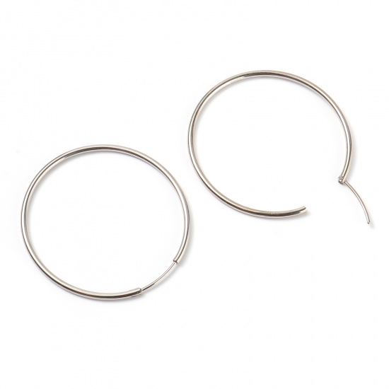 Picture of Stainless Steel Hoop Earrings Silver Tone Circle Ring 4.8cm Dia., Post/ Wire Size: (19 gauge), 1 P=air