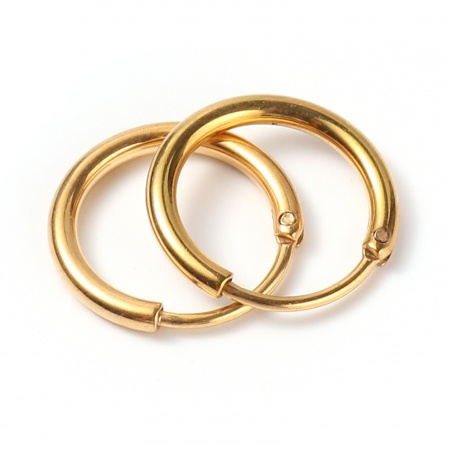 Imagen de Elegante Minimalista Aros De Aro Abrazador Al Por Mayor, Anillo Chapado en Oro Acero Inoxidable, Mujeres Enchapado al Vacío Regalo Suministro de Joyería, 16mm Dia., Tamaño del Poste/Cable: 0.9mm(19 gauge), 1 Par