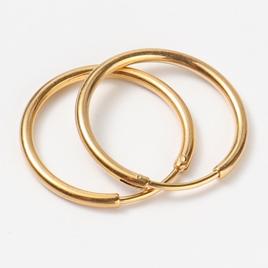 Picture of Stainless Steel Hoop Earrings Gold Plated Circle Ring 24mm Dia., Post/ Wire Size: (19 gauge), 1 Pair