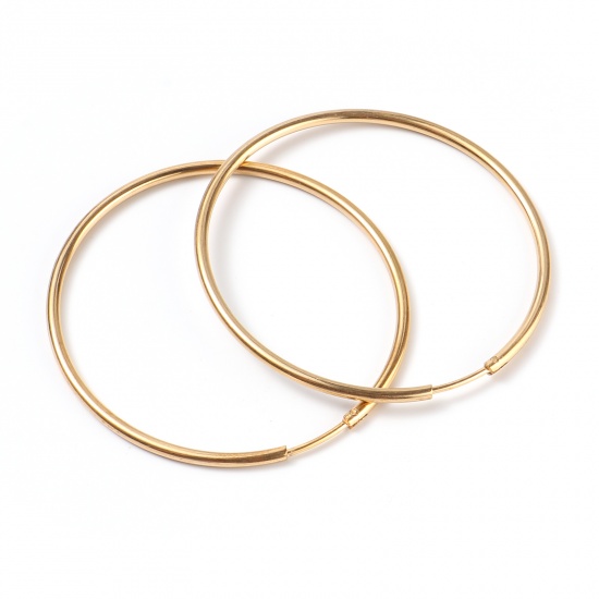 Picture of Stainless Steel Hoop Earrings Gold Plated Circle Ring 4.8cm Dia., Post/ Wire Size: (19 gauge), 1 Pair