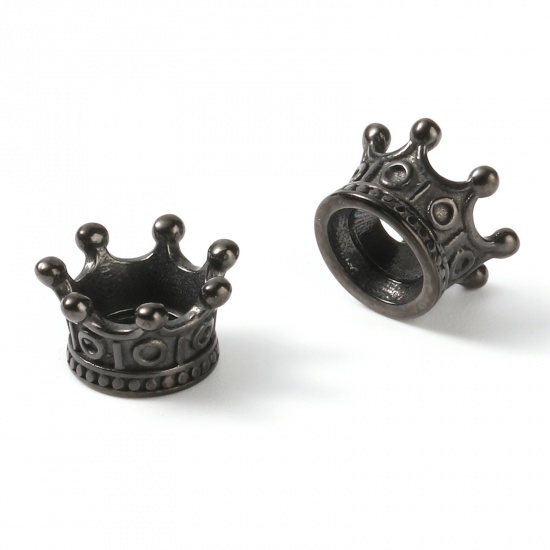 Bild von Edelstahl European Stil Großlochperlen Kaiserkrone Schwarz 11mm x 6mm, Loch: ca. 4.9mm, 1 Stück